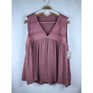 Women's Lucky Brand Lace Trimmed Babydoll Top Pink XXL